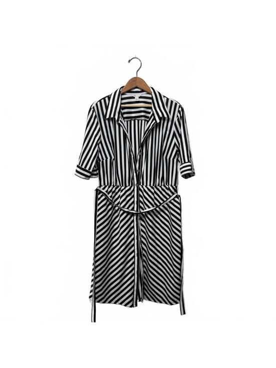 Cato Dresses & Skirts - Cato Black White Striped Belted Shirt Dress Short Sleeve Women's Large